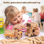 Jovi-mindly＆Notchies Wooden Blocks Train Set 101 PCS Create 40+ Shapes,Toys Educational Wooden Building Blocks Puzzles for Kids Ages 5-8 Boys and Girls,Truck/Excavator,FSC Certified,Graduate Gifts