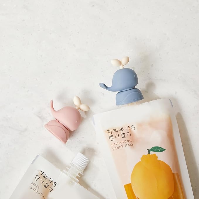 Whale SoftSip Food Pouch Topper | 2EA + Travel Case | Prevent Spills & Leakage | Protect Child Baby Toddler Mouth | Food Grade Silicone Reusable | Baby Led Weaning | BPA Free| Mint+Pink