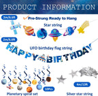 Pre-strung Birthday Party Decorations Outer Space themed Set, with 2 Banners, 10 Solar System Planet Swirl Streamers, Hanging Dazzling Star Garlands for Kids Teens Party Decoration Gifts