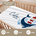Personalized Baby Crib Bedding Set, Custom Name Lighthouse Theme Nursery Bedding Set 3 Pcs, Baby Blanket Fitted Crib Sheet Changing Pad Cover, Personalized Nursery Decor Gift for Newborns Boys