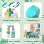 40 PCS Wooden Stacking Rocks Building Blocks Forest Theme, Sensory Learning Montessori Toys for 3 4 5 Year Old Kids, Preschool Educational STEM Toys Toddler Games Birthday Gifts for Girls Boys