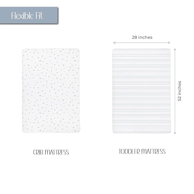 Ely’s & Co. Crib Sheets, Baby Boy Fitted Crib Mattress Sheet Set, 2 Pack, 100% Jersey Knit Cotton, Infant and Toddler Nursery Bedding, Blue Stars + Stripes Print, 28” x 52”