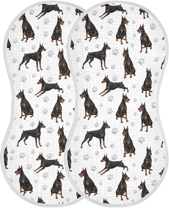 2 Pack Muslin Burp Cloths Doberman Dogs White Cotton Baby Burp Cloths Soft Burping Cloth Absorbent Spit Up Rags for Newborn Babies Boys Girls 22x11 Inch