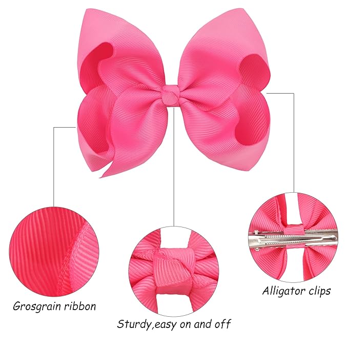 CÉLLOT 20PCS Big 6 Inch Hair Bows for Girls Grosgrain Ribbon Bow Toddler Back to School Hair Accessories with Alligator Clips for Toddlers Schoolgirls Kids Teens