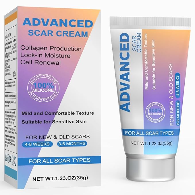 Silicone Scar Cream Scar Gel - Advanced Scar Treatment Keloid Bump Removal for Surgical Scars, C-Section, Injury, Stretch Marks, Acne, Burns, Keloids, Old & New Scars, 1.23Oz (35g)