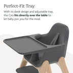 UPPAbaby Ciro High Chair/Sleek, Easy-to-Clean Design/Perfect-Fit Tray to Bring Baby to Table/Patent-Pending Harness/Dual-Position, 180-Degree Rotating Footrest/Jake (Charcoal/Rubberwood)