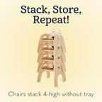 Foundations Easy Serve Low Wood Feeding Chairs Multipack, Adjustable Harness, Removable Dishwasher Safe Tray, No-Tip Base, Stackable Toddler Chairs, 2 Pack (11 inch)