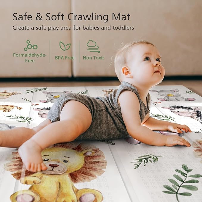 79 x 71 Foldable Large Play Mat for Babies, Non Toxic Foam Play Mat, Thick & Waterproof Baby Playmat for Floor, Anti-Slip Baby Playpen Mat for Toddlers