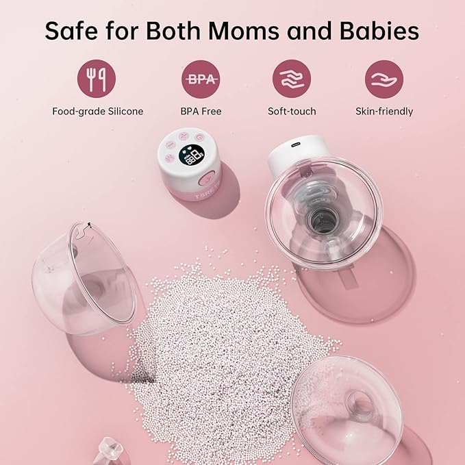 TSRETE Double Wearable Breast Pump, Electric Hands-Free Breast Pumps with 2 Modes, 9 Levels, LCD Display, Memory Function Rechargeable Milk Extractor-24mm Flange, Pink