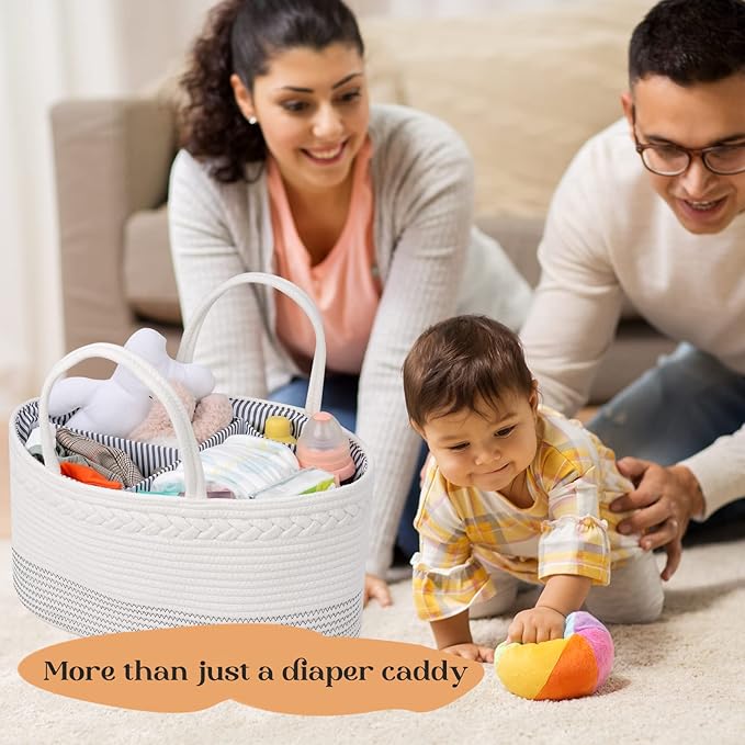 luxury little Diaper Caddy Organizer, Extra Large Cotton Rope Nursery Basket, Changing Table Organizer for Baby Diaper Storage, Portable Car Organizer with Removable Divider, Baby Shower Gifts