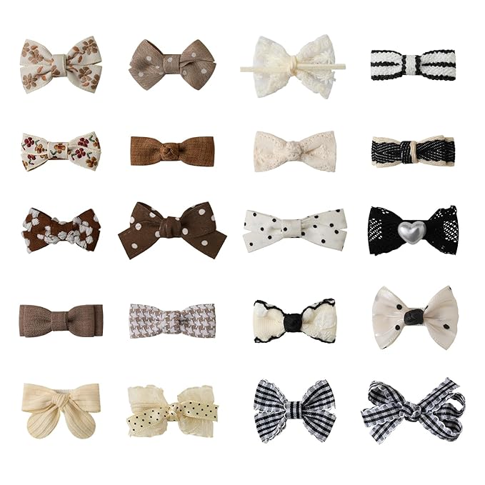 20 PCS Baby Hair Clips Set 2'' Toddler Girl Hair Bows Fully Covered Barrettes Infant Tiny Hair Accessories for Babies Kids Fine Hair