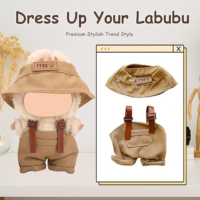 5 Complete Style Clothes Sets for 17cm Dolls - Hat & Overalls Dress Up Outfit for 17cm 15cm Dolls,Designer Outfits Bundle with Luxury/Cute/Sporty Themes, Gift for Doll Lovers (Smile, 17cm/15cm)