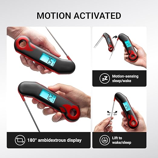 ThermoMaven Professional Meat Thermometer, Instant Read in 0.5 Sec, NIST Certified Accuracy ±0.5°F, IP67 Waterproof, Ambidextrous Backlight & Auto-Rotating Display, for BBQ/Grill/Cooking, Black&Red