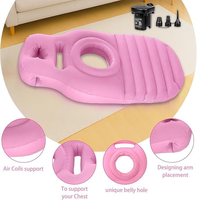 Inflatable Pregnancy Sleep Pillow: for Stomach Sleeping Full Body Mattress with Belly Hole Maternity Airbed for Pregnant Women Pregnancy Rest,Back & Hip Pressure Relief