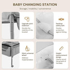 Baby Changing Table,Versatile Folding Changing Table,Waterproof/Foldable/Height Adjustable/Movable/with Silent Wheels/2 Drawers Diaper Changing Station,Mobile Nursery Organizer for Newborn Essentials