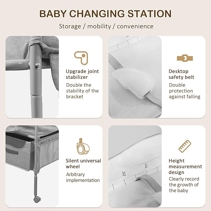 Baby Changing Table,Versatile Folding Changing Table,Waterproof/Foldable/Height Adjustable/Movable/with Silent Wheels/2 Drawers Diaper Changing Station,Mobile Nursery Organizer for Newborn Essentials