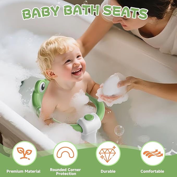 Baby Bath Seat for Babies 6 Months & Up - Toddler Bath Seats for Baby Sitting Up with 4 Suction Cups & Soft Cushion, Non-Slip Infants Shower Bathtub Chair for Newborn Boys Girls, Green