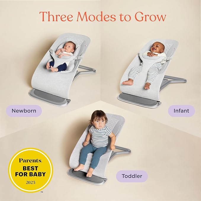 Ergobaby Evolve 3-in-1 Baby Bouncer Seat, Adjustable Multi-Position Infant Bouncer and Toddler Chair, Soft Knit and Breathable Mesh Fabric, Converts from Newborn to Toddler - Camel