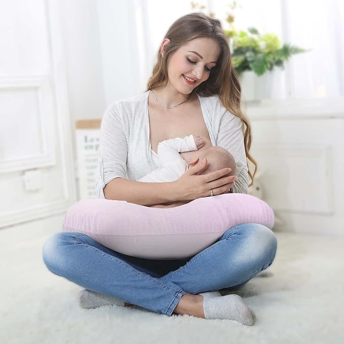 LAT Waterproof Nursing Pillow for Breastfeeding,Waterproof Removable Cover,Ergonomic Breast Feeding Pillows Baby for Baby Boys and Girls,Machine Washable(Pink)