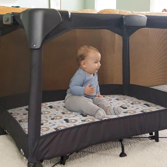 Pack n Play Sheets, BROLEX 2 Pack Mini Crib Sheets,Stretchy Portable Fitted Playard Sheet Set, Convertible Playard Mattress Cover,Ultra Soft Breathable Material,Dinosaur Lion