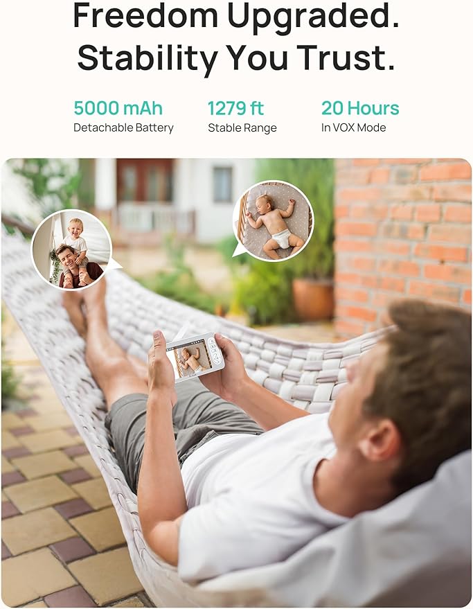 Dr.Care LumiView Plus Smart WiFi Baby Monitor with 2 Cameras - 5.5" 1080P Split Screen & 2K Camera, Privacy Mode, Cry & Motion Alerts, 5000mAh Removable Battery, RGB Night Light, HD Night Vision