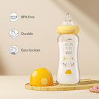 YOHKOH Natural Glass Baby Bottle with Natural Response Nipple, Newborn Anti-Colic Baby Bottles, Wide Neck Mushroom Cap Baby Bottle, Clear (8.8ounce (Pack of 4), Yellow1)
