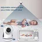 Split-Screen Baby Monitor with 2 Cameras No WiFi, 30H Battery, Pan-Tilt-Zoom, Monitor para bebés with Night Vision, 2-Way Audio, Room Temp Sensor, Lullaby, Plug & Play - Ideal for Travel