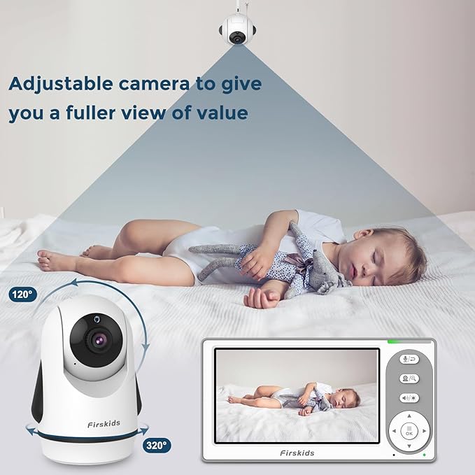 Split-Screen Baby Monitor with 2 Cameras No WiFi, 30H Battery, Pan-Tilt-Zoom, Monitor para bebés with Night Vision, 2-Way Audio, Room Temp Sensor, Lullaby, Plug & Play - Ideal for Travel