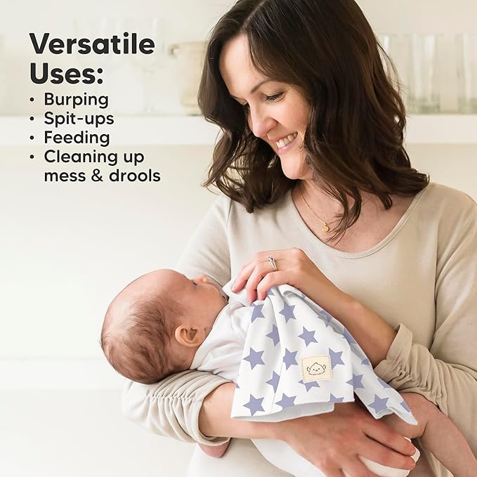 Organic Burp Cloths Baby Boy, Girl - 6-Pack Large Cotton Burping Cloths for Babies, Spit Up Rags, Super Absorbent, Ultra Soft Newborn Rag, Gender Neutral, Machine Washable, Durable(Constellation)