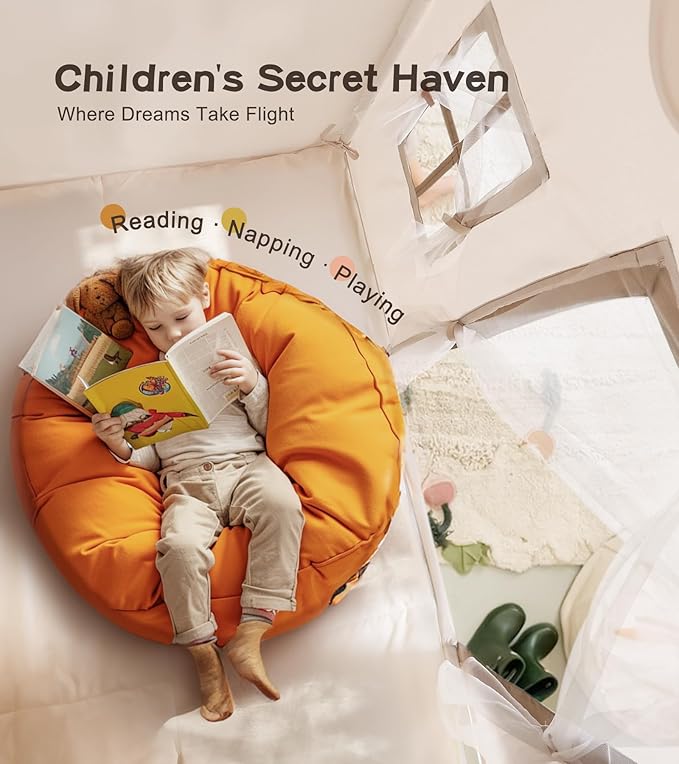 Little Dove Play Tent with Mat, Star Lights, Kids Playtent Indoor, Toddler Play Tent Large Outdoors for Kids Aged 3+, 52" x35" x 52", Toddler Teepee Play House with Windows