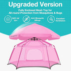 Alvantor Pop Up Playpen- 7'x7'x44”Baby Playpens Large Kids Play Tent Portable and Foldable Playpen Indoor/Outdoor Play Yard with Protective Mesh, UV SPF 50+ Sunshade, and Soft Foam Floor, Pink