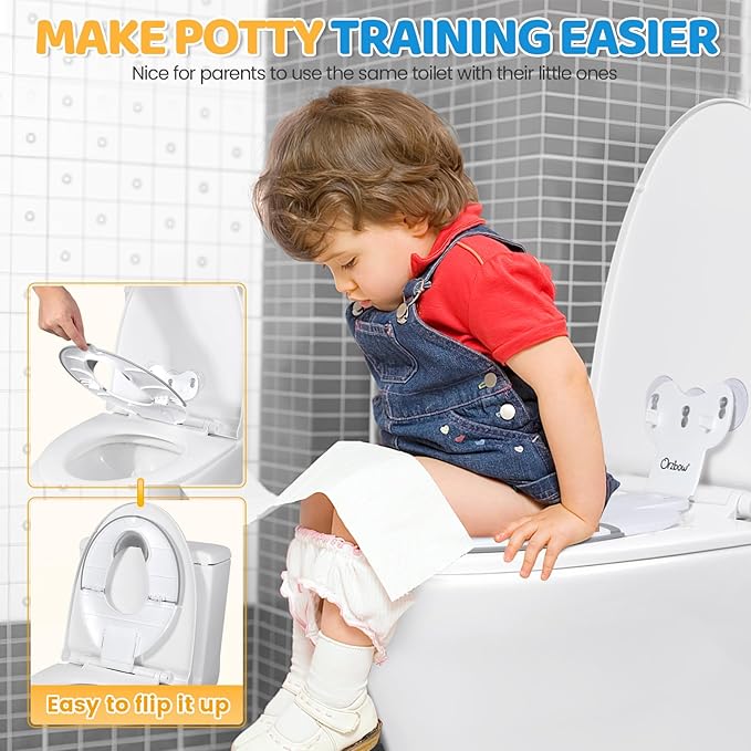 Orzbow Foldable Potty Training Seat, Toddler Toilet Seat for Travel with Suction Cups for Adult Toilets | Firmly Adhere and Adjustable Length | Non-Slip with Splash Guard, Easy to Clean, White