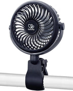 liuliuby Baby Stroller Fan with Clip | Clip On Fan for Baby Car Seat | Portable & Rechargeable with Durable Clamp | Stroller Accessories | Small Cooling USB Chargeable Battery (Jet Black)