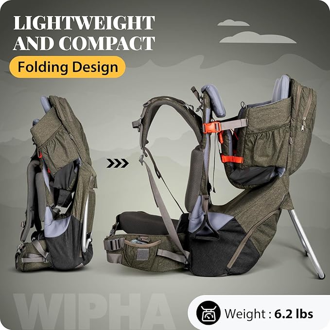 WIPHA Baby Backpack Carrier, Upgraded Carrying System Toddler Hiking Backpacks Carrier, Ergonomic Pro Baby Carrier Backpack with Safety Seat