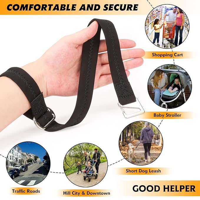 Baby Stroller Pram Wheelchair Safety Wrist Strap or Short Leash for Dog(Black)