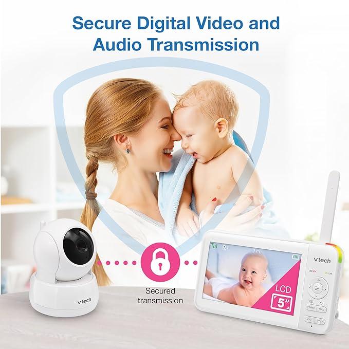 VTech Video Baby Monitor with 5" LCD Screen, Up to 17Hrs Video & 31Hrs Audio Battery Life, Night Vision, 1000ft Range, Pan-Tilt-Zoom, Lullabies, Soothing Sounds, Temperature Sensor, No WiFi: 924W