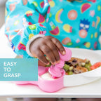 Bumkins Baby Utensils Set, Chewtensils Silicone Spoons for Dipping, Self-Feeding, Baby Led Weaning, Trainer Learning, First Stage Eating, Soft Practice Fork and Spoon, 6 Months, Hello Kitty Pink