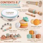 Montessori Baby Toys for 1 Year Old, Wooden Musical Instruments for Toddlers 1-3, Infant Sensory Teether, Stacking Toy Shape Sorter, Neutral Color Educational Birthday Gift for Kids 3+ (8 IN 1)