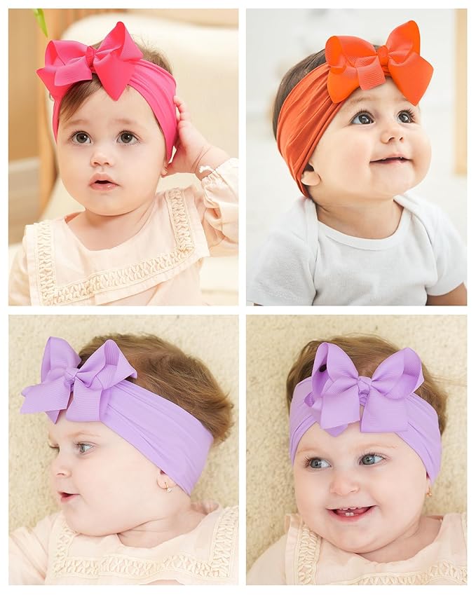 doboi 20pcs Baby Headbands and Hair Bows Set - 4 Inches Nylon Headbands with Bows for Newborns, Infants, Toddlers and Girls