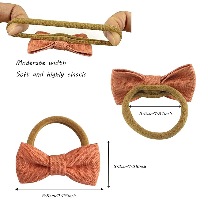 24-Pack Multicolor Linen Bow Hair Ties for Toddler & Infant Girls - Gentle No-Damage Elastic Ponytail Holders