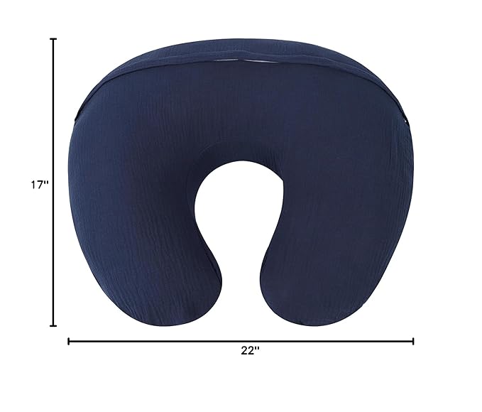 Onacosht Muslin Nursing Pillow Cover Soft 100% Cotton Feeding Pillow Slipcover Fits Standard Infant Nursing Pillow for Baby Boy and Girl, Navy Blue