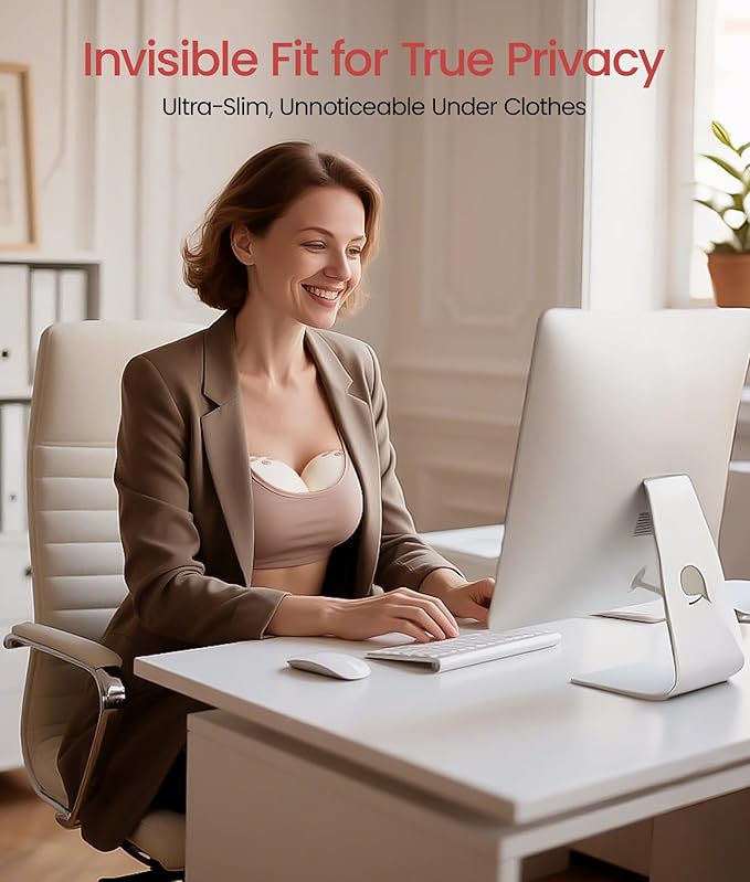 NCVI Heated Hands Free Breast Pump, 360° Warm Wearable Breastfeeding Pump, -300 mmHg Hospital-Grade Suction, 2000mAh Long Battery, 4 Modes & 9 Levels, Leakproof Design, Slim & Quiet, 19–28mm Flanges