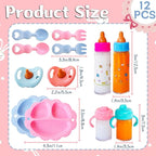 12 Pcs Baby Doll Accessories Magic Bottle set,Pretend Play Feeding Toy Set with Package,Doll Feeding Set for Kids Girls,Magic Disappearing Juice Milk Bottles,Sippy Cups,Pacifiers,Bowl Spoons