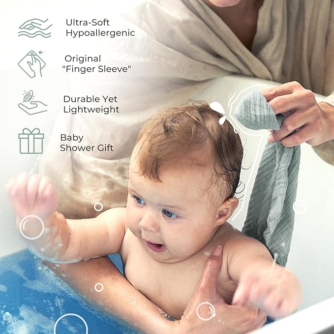 Momcozy Soft & Absorbent Baby Washcloths - 4 Layer Design| Medium Thickness| Premium Cotton for Newborns' Skin-Great for Bathing, Wiping & on-The-go Use, Shower Gift and Essential(5 Pack, 10x10 inch)