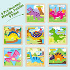 Wooden Puzzles for Toddlers 2-4, 9 Pieces Dinosaur Jigsaw Puzzles for Kids Ages 3-5, Preschool Learning Activities, Learning & Educational Toys, Gifts for Boys, Girls