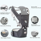 Baby Carrier, 3-in-1 Baby Carrier Newborn to Toddler with Hip Seat (Ergonomic M Position) for 0-36 Month/7-45lbs, Adjustable Size for Enhanced Lumbar Support, Perfect for On-The-go, Grey