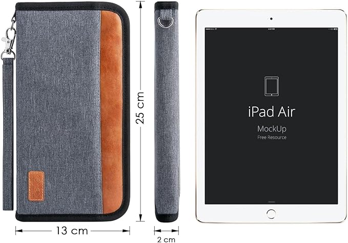 Real Leather Wallet RFID Family Passport Holder Waterproof Travel Essentials (Grey)