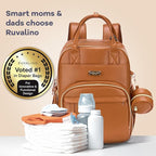 RUVALINO Diaper Bag Backpack, Multifunction Travel Pack Maternity Baby Changing Bags, Large Capacity, Waterproof, Brown
