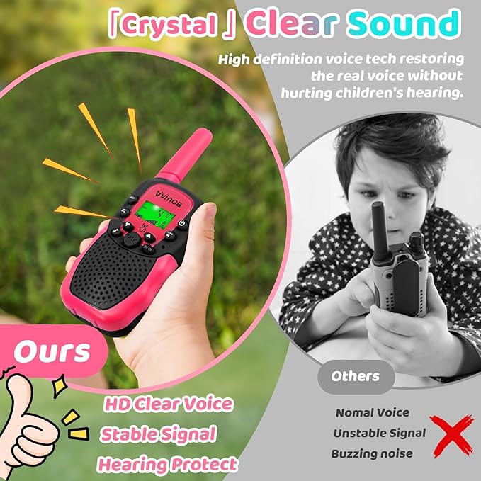 Vvinca Walkie Talkies for Kids Rechargeable 3 Pack, Toys for Boys Girls Age 3-13 Ourdoor Camping Birthday Gift, 3KM Long Range Walkie-Talkie 2 Way Radios 22 CH VOX with Li-ion Battery Flashlight
