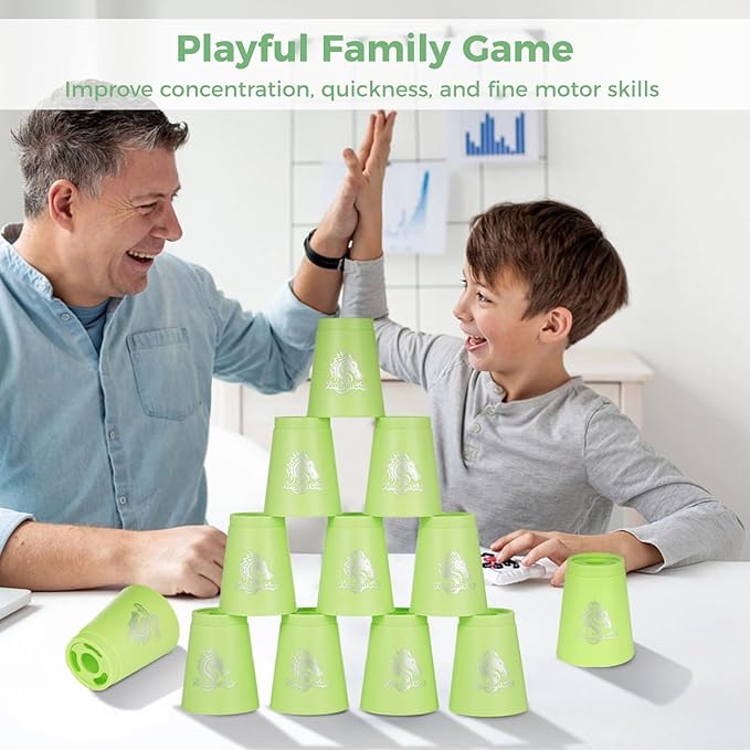 yeesport 48 PCS Sport Stacking Cups with Horse Pattern, Sport Training Game for Challenge Competition, Plastic Stacking Cups, Classic Family Game for Youth and Adults, Red+Blue+Green+Yellow